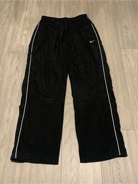 Vintage Nike 28x30 Black Track Pants with White Stripes